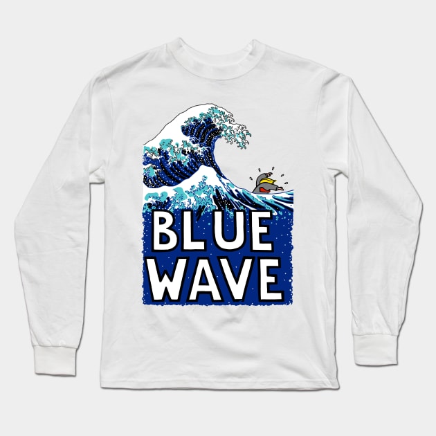 Blue Wave (After Hokusai) (With Text) Long Sleeve T-Shirt by SignsOfResistance